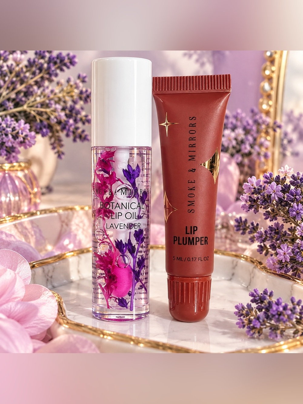 Smoke & Mirrors Lip Oil Lavender + Lip Plumper Duo